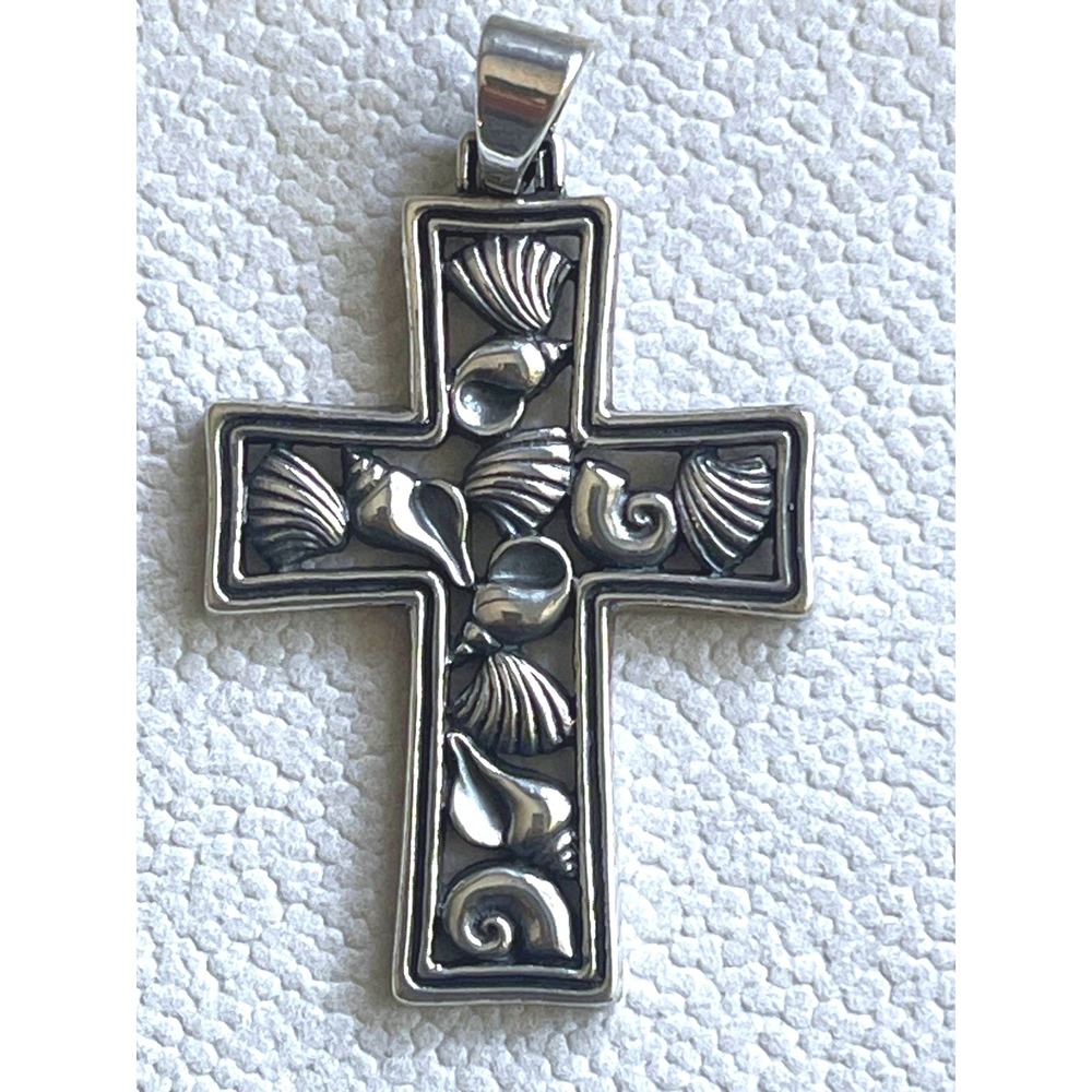 Retired James Avery Sterling Silver Sea Shell Cross Pendant STER 7g